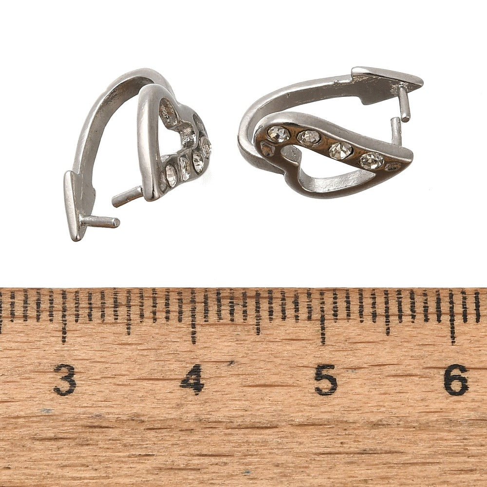 Heart Shaped Rhinestone Pinch Bail, 12-Pack