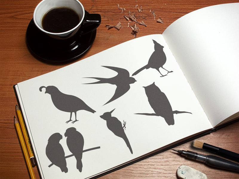Fancy Bird Silhouettes Stencil 6-pack