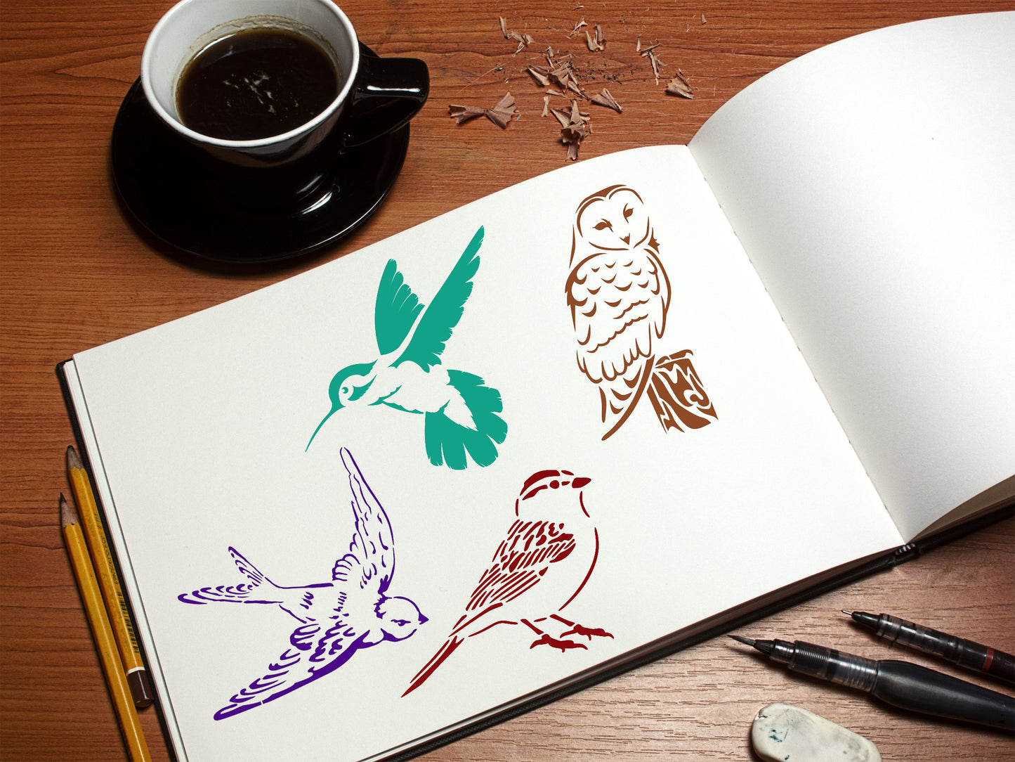 Birds Detailed Stencil 4-Pack