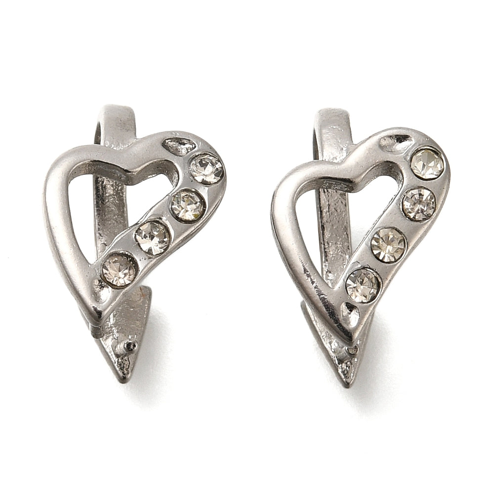 Heart Shaped Rhinestone Pinch Bail, 12-Pack