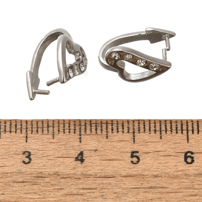 Heart Shaped Rhinestone Pinch Bail, 12-Pack