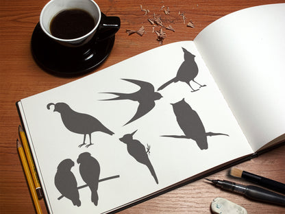 Fancy Bird Silhouettes Stencil 6-pack