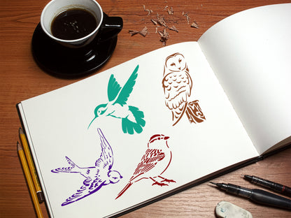 Birds Detailed Stencil 4-Pack