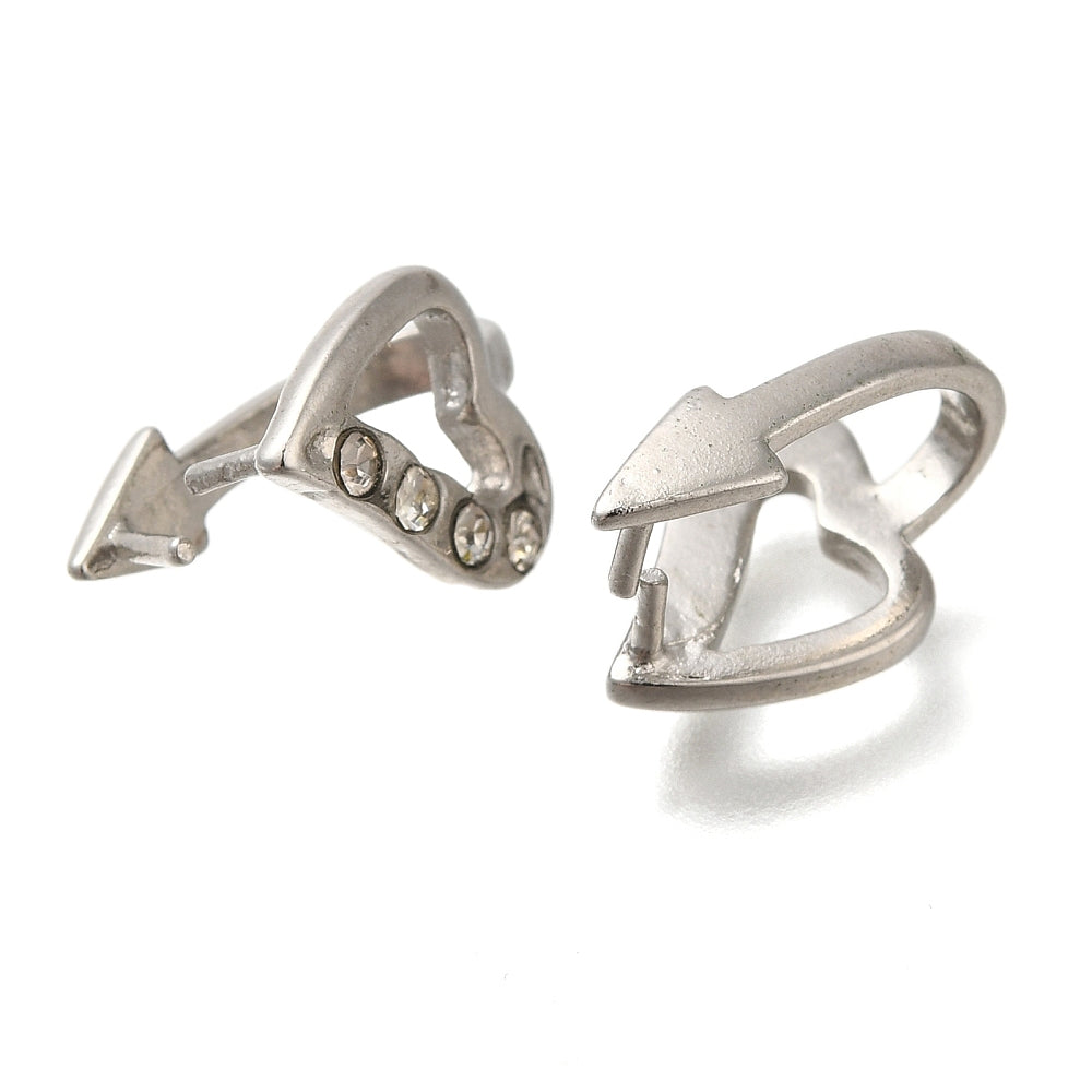Heart Shaped Rhinestone Pinch Bail, 12-Pack