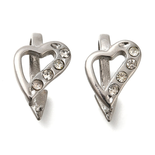 Heart Shaped Rhinestone Pinch Bail, 12-Pack